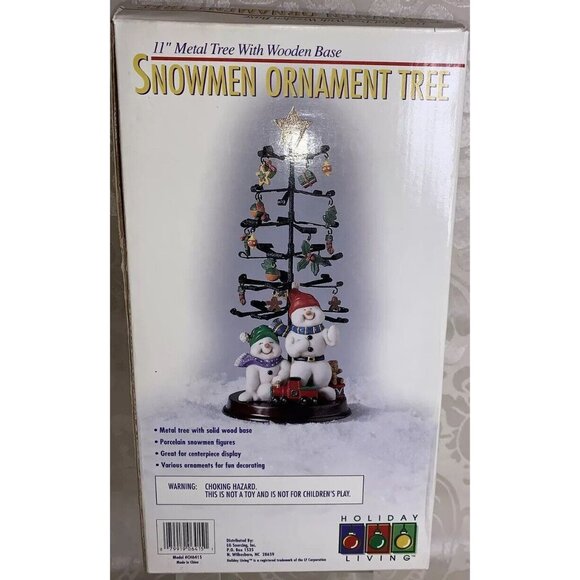 Snowmen w/ Metal Tree w/ Wood Base & Ornaments Christmas Holiday Living 11 Inch - Picture 12 of 12